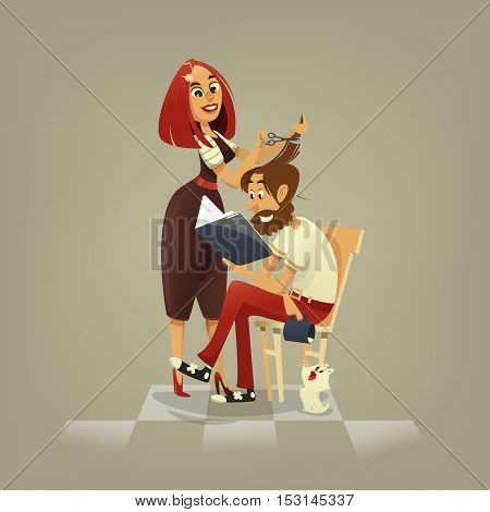 Haircut in the salon. Client. Barbershop. Illustration. To style hair