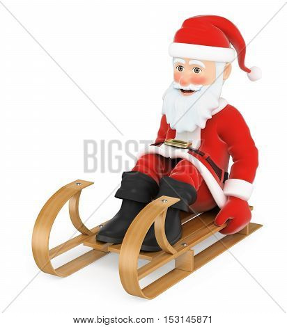 3d christmas people illustration. Santa Claus sleigh riding. Isolated white background.