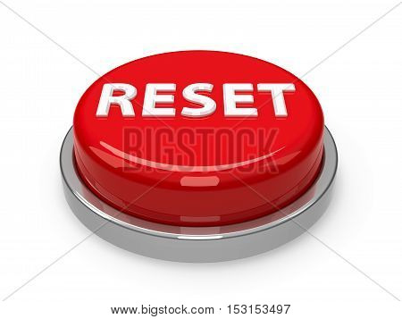 Red reset button isolated on white background three-dimensional rendering 3D illustration