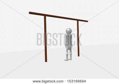 Man standing in front of horizontal bar. 3D rendering