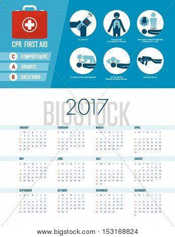 Cpr emergency medical procedure with stick figures 2017 healthcare calendar
