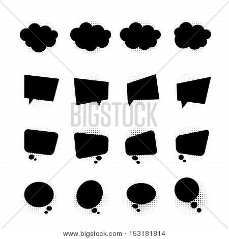 Blank empty black simple flat speech dialog communication bubbles paper collection set isolated white background pop art. Vector illustration. Infographic abstract design.