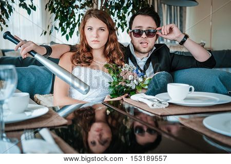 New married couple in a cafe