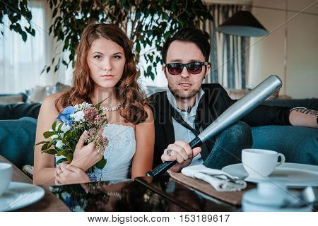 New married couple in a cafe