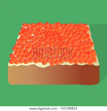 Sandwich with caviar and butter on isolated green background.