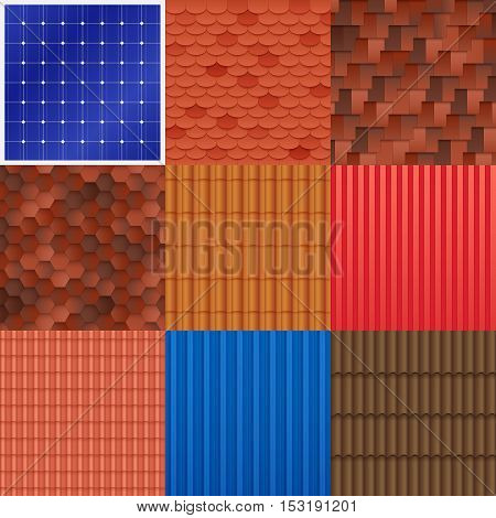 House roof tile set with different construction material structure and texture of covering vector illustration