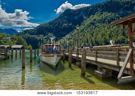 KONIGSEE, BAVARIA GERMANY - 10 Aug 2016: Konigsee Bavarian Lake Boat Cruise