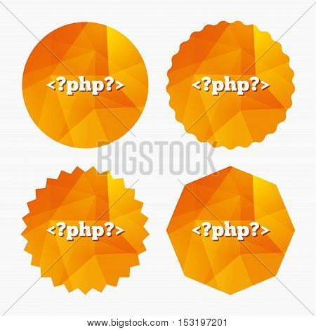 PHP sign icon. Programming language symbol. Triangular low poly buttons with flat icon. Vector