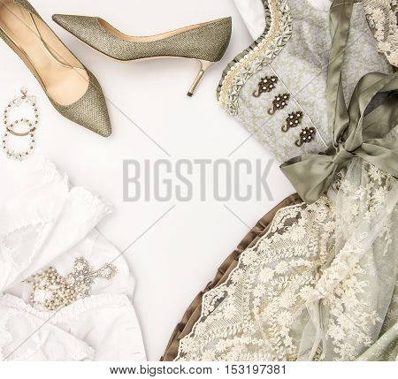 Typical oktoberfest dress dirndl. German traditional festive dressing