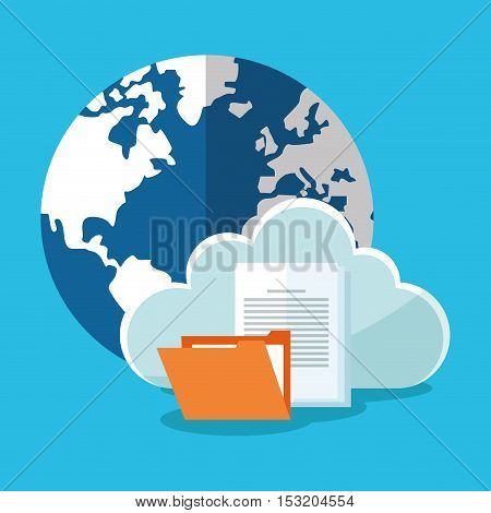 Planet cloud and flie icon. Security system cyber warning and protection theme. Colorful design. Vector illustration