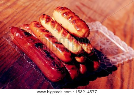 grilled beef pork sauseges with marks