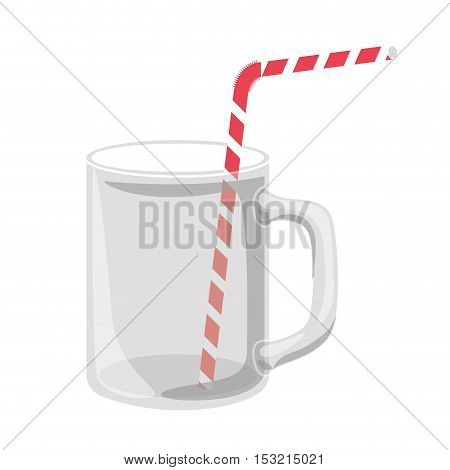 mason jar container with red and white striped straw over white background. vector illustration