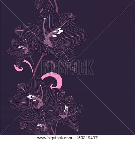 Seamless hand-drawing floral background with flower lily. Vector illustration.