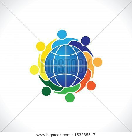 Community of people joined around the globe 8.people icon. people friends logo concept vector icon. this icon also represents friendship, partnership cooperation unity,