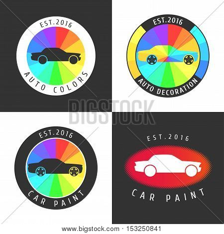 Set collection of car paint car parts vector icon symbol sign logo emblem. Template graphic design element for garage car service shop with spraying airbrushing