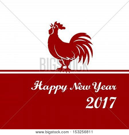 2017 Chinese New Year of the Rooster. Silhouette of red cock. The zodiac symbol. Elements for design greeting card and invitation brochure flyer. Vector illustration