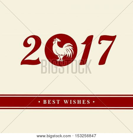 2017 Chinese New Year of the Rooster. Silhouette of red cock. The zodiac symbol. Elements for design greeting card and invitation brochure flyer. Vector illustration