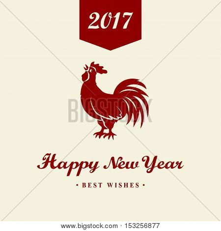2017 Chinese New Year of the Rooster. Silhouette of red cock. The zodiac symbol. Elements for design greeting card and invitation brochure flyer. Vector illustration