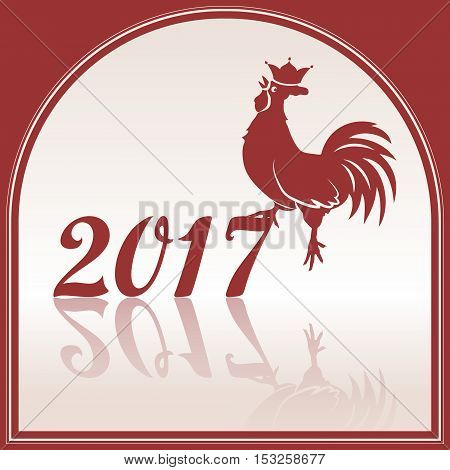 2017 Chinese New Year of the Rooster. Silhouette of red with crown. The zodiac symbol. Elements for design greeting card and invitation brochure flyer. Vector illustration