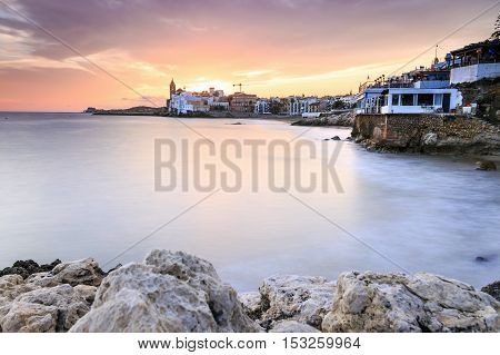 Beautiful Town Of Sitges At Sunset, Spain