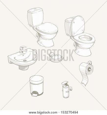 Bathroom and toilet equipment accessories. Vector illustration. Ceramic sanitary for Water closet. Wc part