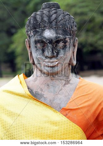 Statue of the the Leper King in Angkor Thom, Cambodia. The Terrace of the Leper King (Preah Learn Sdech Kunlung) is located in the northwest corner of the Royal Square of Angkor Thom.