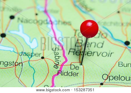 De Ridder pinned on a map of Louisiana, USA