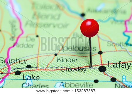 Crowley pinned on a map of Louisiana, USA