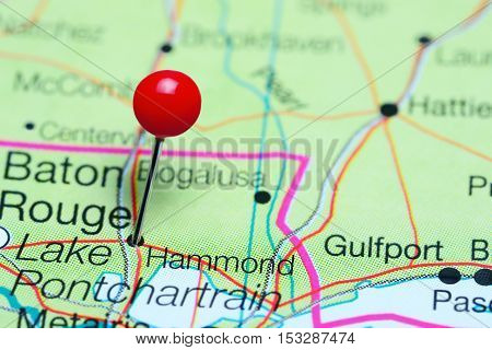 Hammond pinned on a map of Louisiana, USA