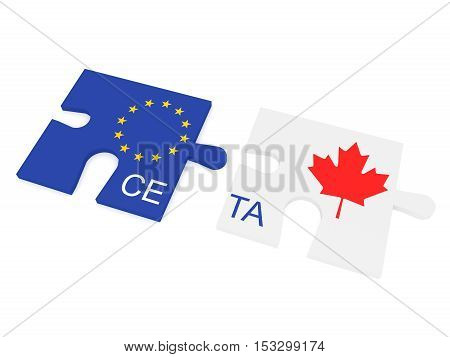 CETA: EU and Canada Flag Puzzle Pieces 3d illustration