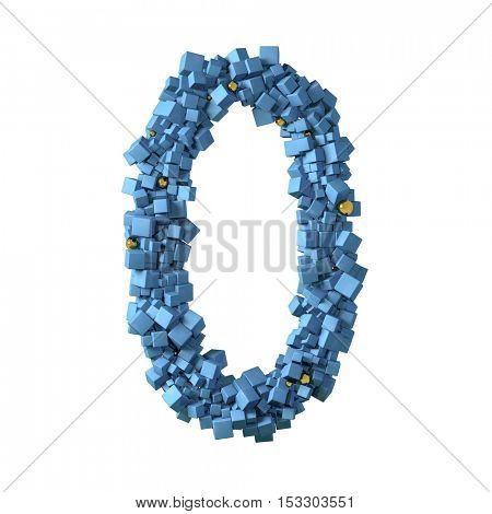 blue numbers from cubes, 0, zero, nil, 3d illustration