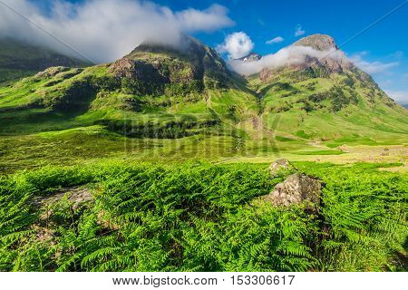 Beautiful Sunrise Over The Mountains In Glencoe, Scotland