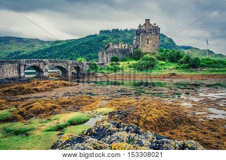 Breathtaking Dusk Over Loch At Eilean Donan Castle, Scotland