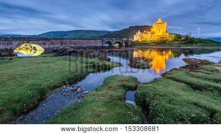 Wonderful Eilean Donan Castle After Sunset, Scotland