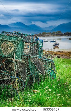 Colored Cage For Lobster On Shore In Scotland