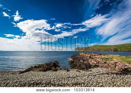 Rocky coast in Scotland in the summer