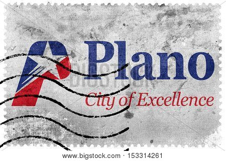 Flag Of Plano, Texas, Usa, Old Postage Stamp