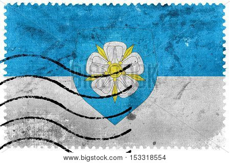 Flag Of Viljandi With Coat Of Arms, Estonia, Old Postage Stamp