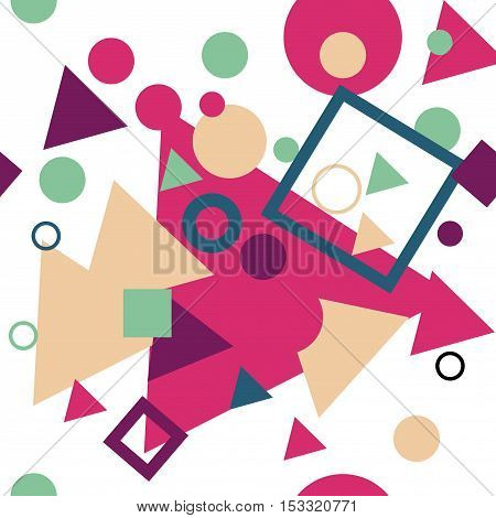 Vector seamless pattern with repeating circles, squares and triangles. Regular hipster background. Minimalistic ornament