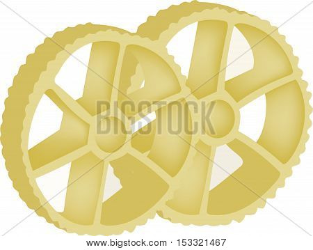 Yellow durum wheat pasta wheel-shaped pasta type and shape of a wheel