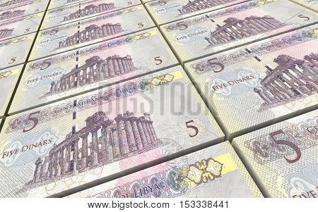 Libyan dinar bills stacked background. 3D illustration.