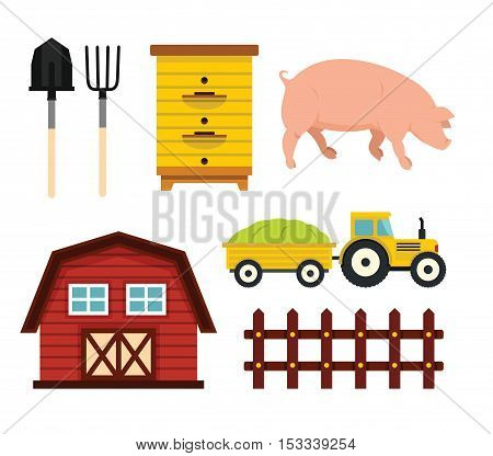 Farm elements in cartoon flat style. Vector illustration