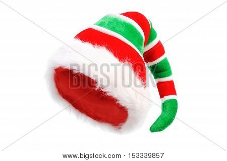 Red Green Cap of the Christmas Elf. Isolated over white