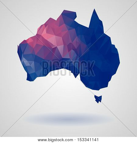 Bright Australia map in national colors. Geometric style, low poly, triangles, polygons. Vector, isolated eps 10