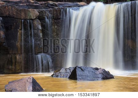 Orange Waterfall Of Thailand In Rainny Season