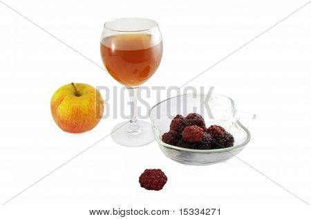 jälkiruoka, omena-, juoma-ja blackberry