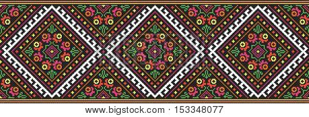 embroidered good like old handmade cross-stitch ethnic Ukraine pattern. Ukrainian towel with ornament, rushnyk called, in vector