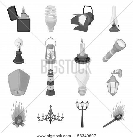 Light source set icons in monochrome style. Big collection of light source vector symbol stock