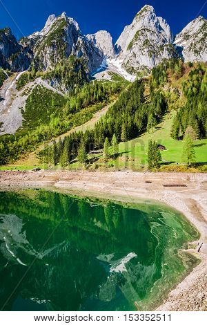 Beautiful Sunrise At Gosausee Lake In Gosau, Alps, Austria