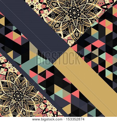 Abstract hand drawn geometric pattern triangle or background. Poster, card, textile, pattern desktop Wallpaper. Geometric floral pattern. Eastern ornament. Bright print texture.